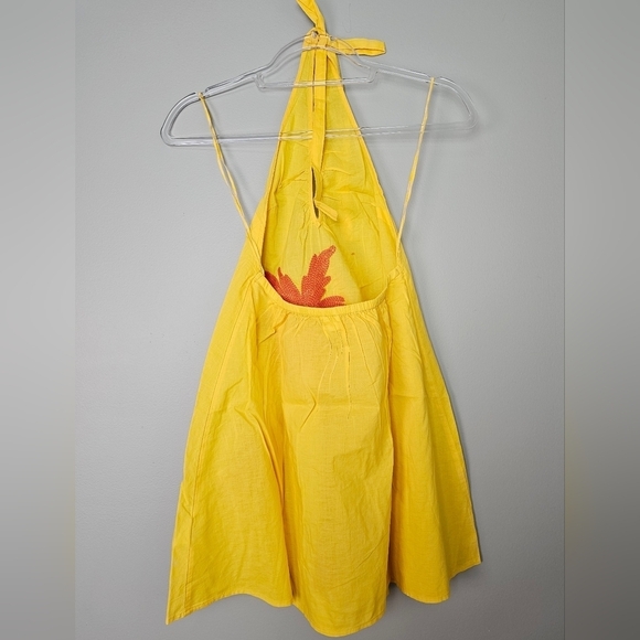 Kimchi Blue Ava Embroidered Halter Mini Dress Swim Coverup, Yellow Orange Palm S - Picture 10 of 15